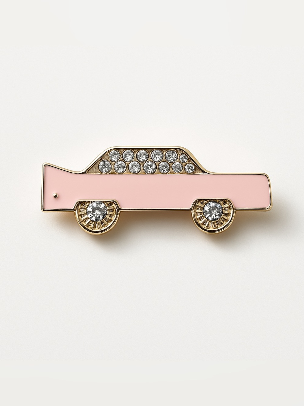 Pink Enamel Car Brooch with Crystal Accents